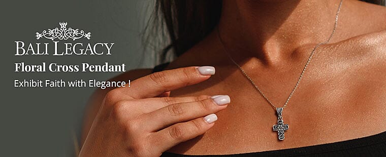 Bali Legacy Floral Cross Pendant Banner