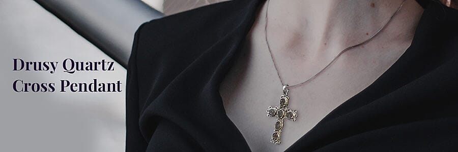 Drusy Quartz Cross Pendant Banner