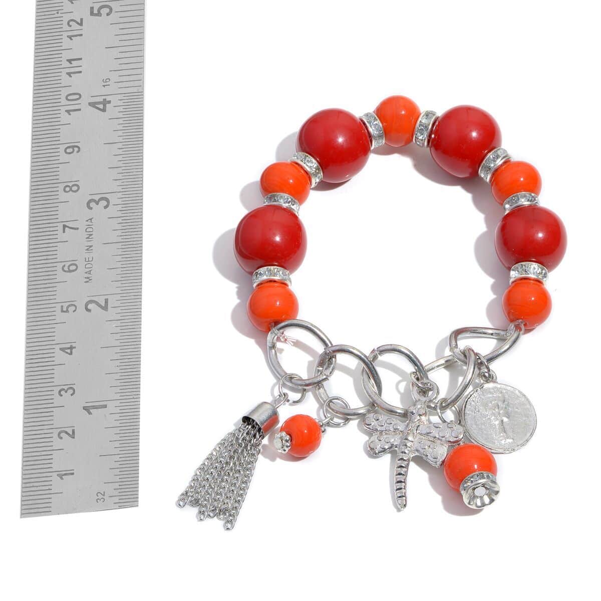 Red and Orange Chroma Stretchable Bracelet and Earrings in Austrian Crystal Silvertone image number 2