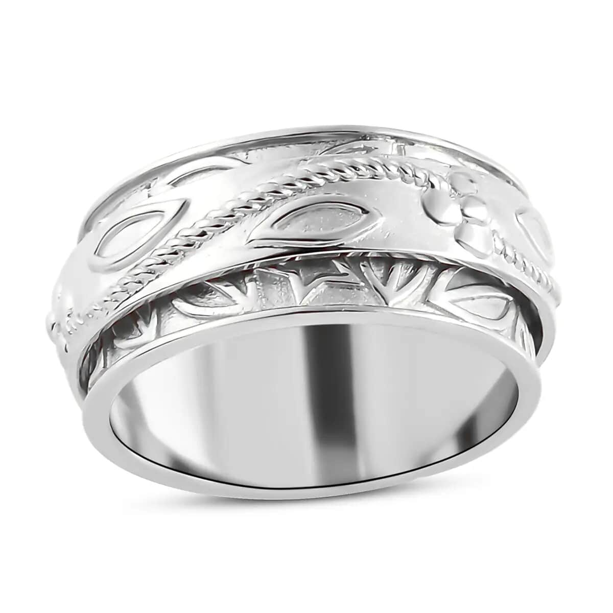 Sterling Silver Floral Engraved Concave Spinner Ring, Anxiety Ring for Women, Fidget Rings for Anxiety for Women, Stress Relieving Anxiety Ring (Size 8.0) (5 g) image number 0