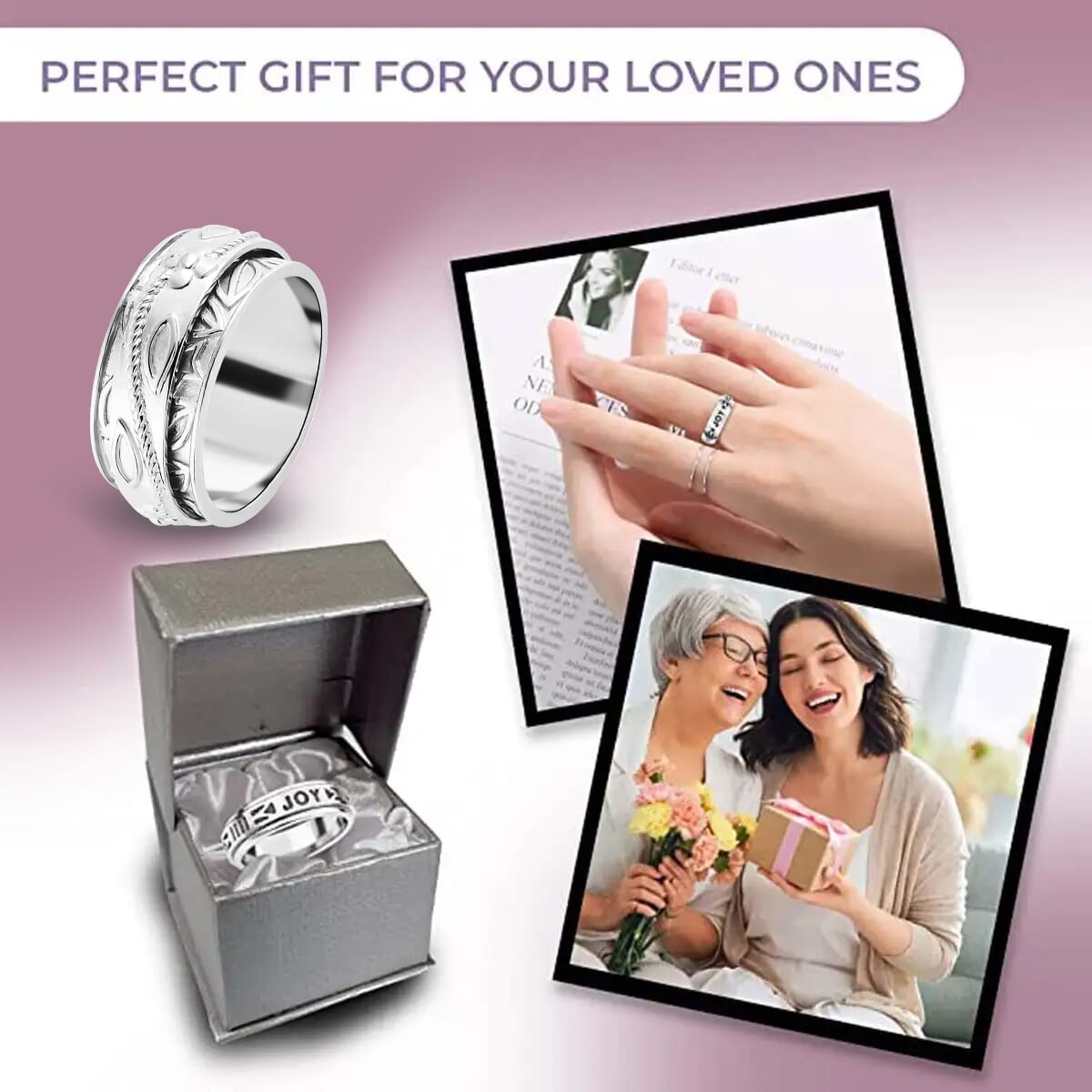 Sterling Silver Floral Engraved Concave Spinner Ring, Anxiety Ring for Women, Fidget Rings for Anxiety for Women, Stress Relieving Anxiety Ring (Size 8.0) (5 g) image number 5