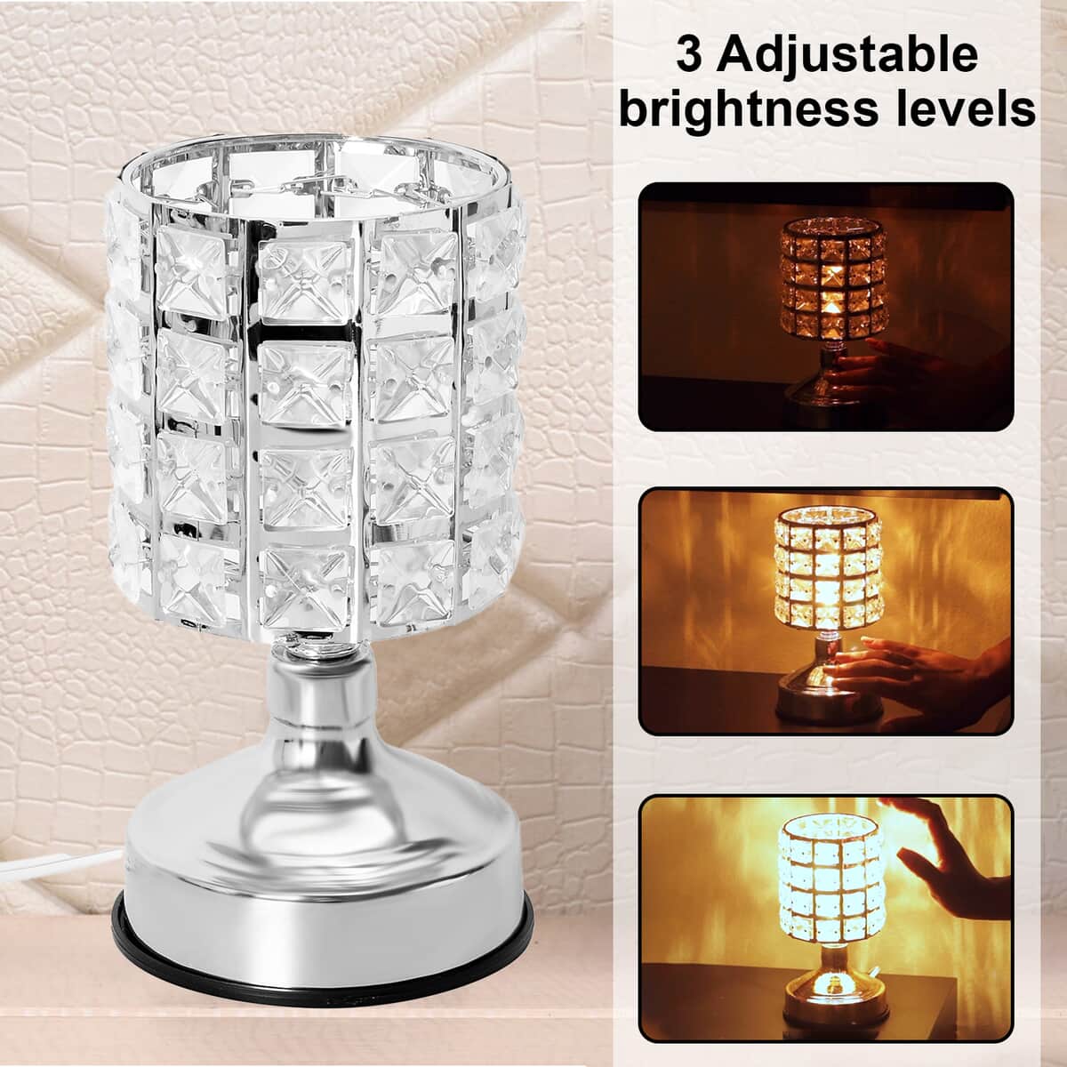 Silver Color Iron Rhombus Shape Table Lamp with Two Pin Plug (Bulb Included) image number 2
