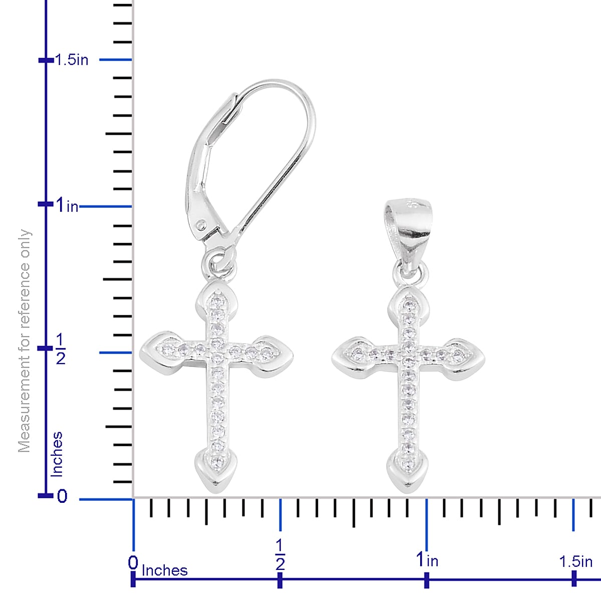 Buy White CZ Sterling Silver Lever Back Earrings and Cross Pendant
