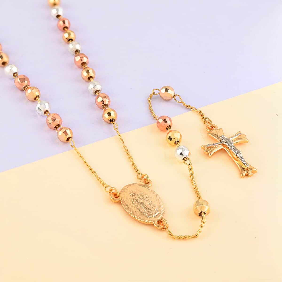 Rosary Style Necklace 26 Inches in Tri-Tone image number 1