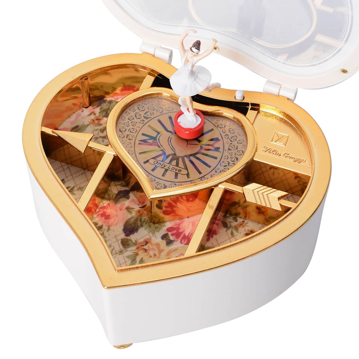 Buy White Heart Shape Music Box with Removable Dancer at ShopLC.