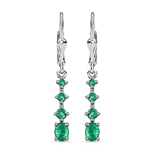 Premium Brazilian Emerald Lever Back Drop Earrings in Platinum Over Sterling Silver 1.10 ctw