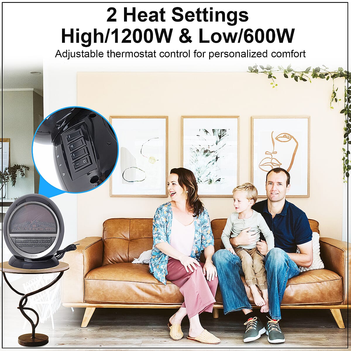 Buy HOMESMART Black PTC Oscillating Fireplace Flame Effect Space Heater
