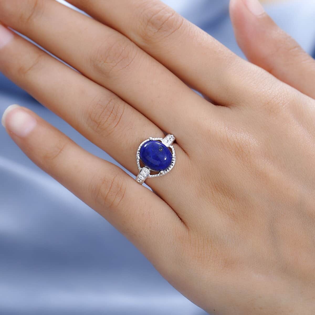 Lapis Lazuli and Simulated Diamond Ring in Sterling Silver (Size 8.0) 4.50 ctw image number 1