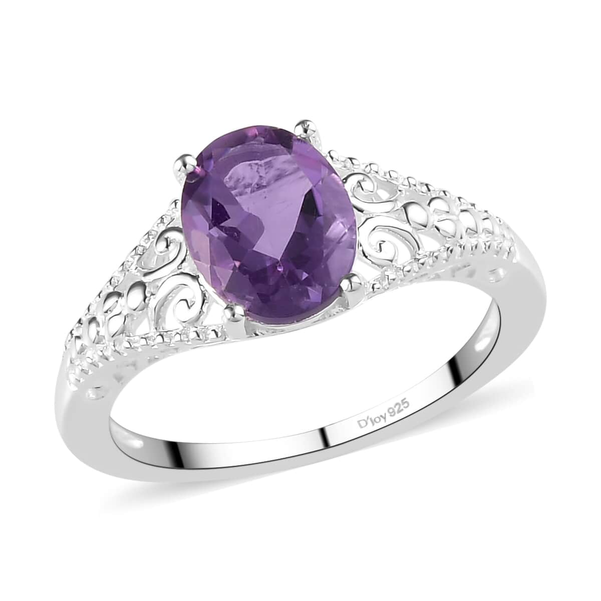 Bolivian Amethyst Solitaire Ring in Sterling Silver 1.65 ctw image number 0