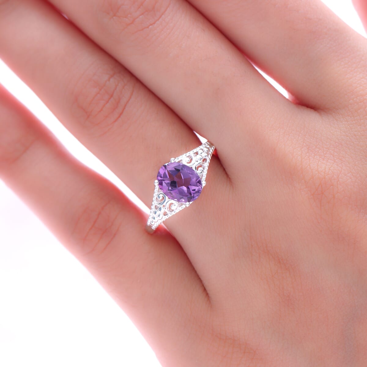 Bolivian Amethyst Solitaire Ring in Sterling Silver 1.65 ctw image number 1
