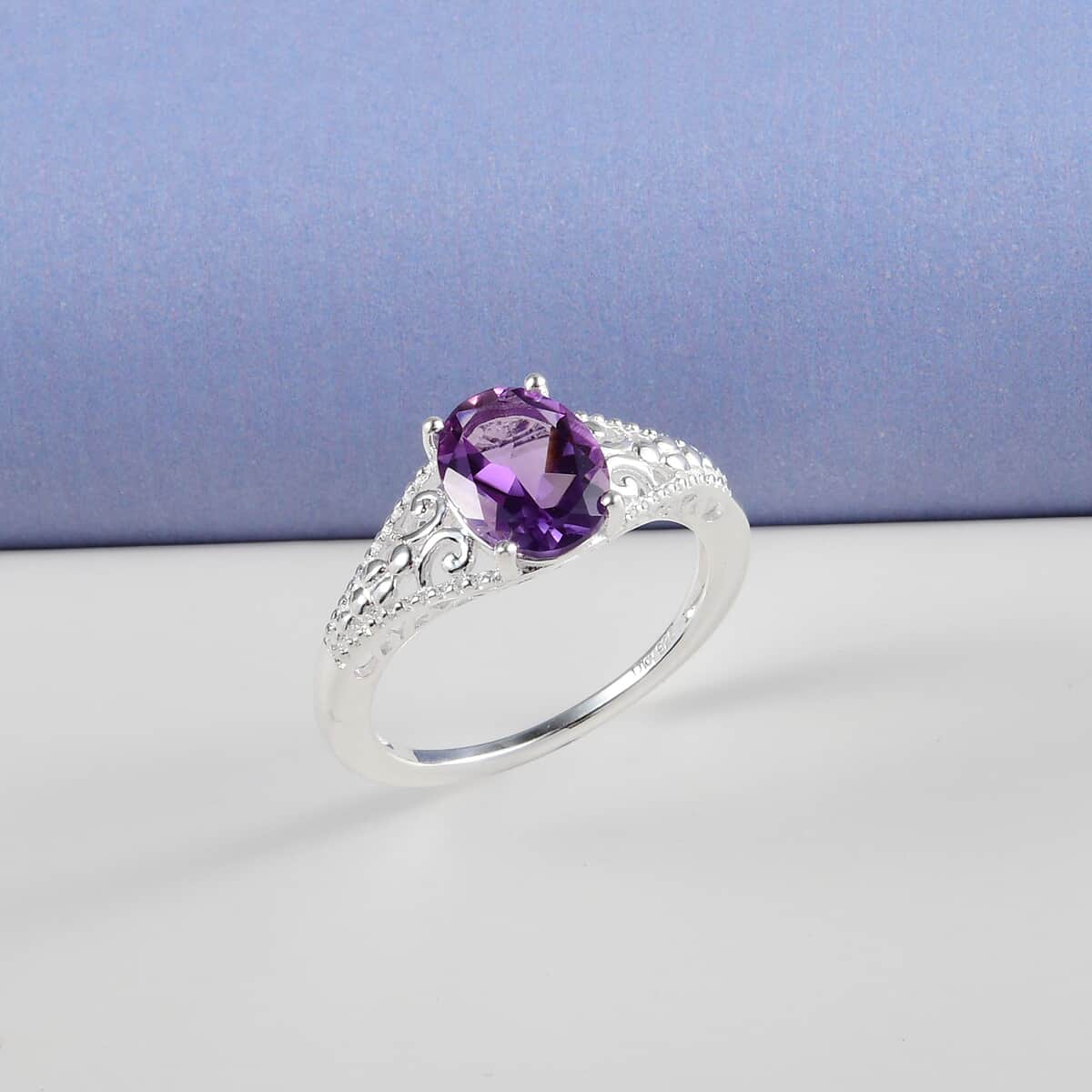 Bolivian Amethyst Solitaire Ring in Sterling Silver 1.65 ctw image number 4