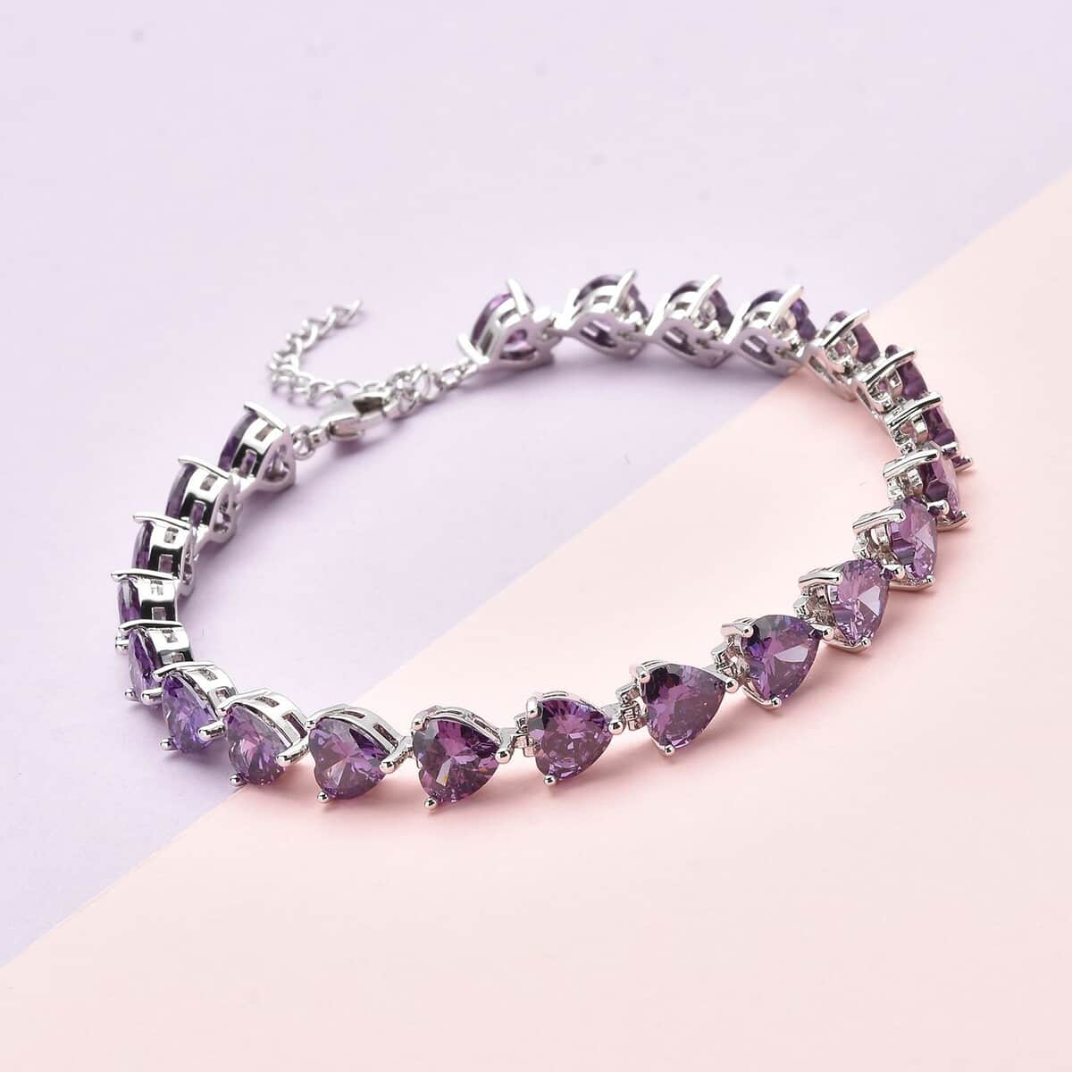 Simulated Purple Diamond Bracelet in Silvertone| Wedding Gifts For Women (8.00 In) 20.46 ctw image number 1