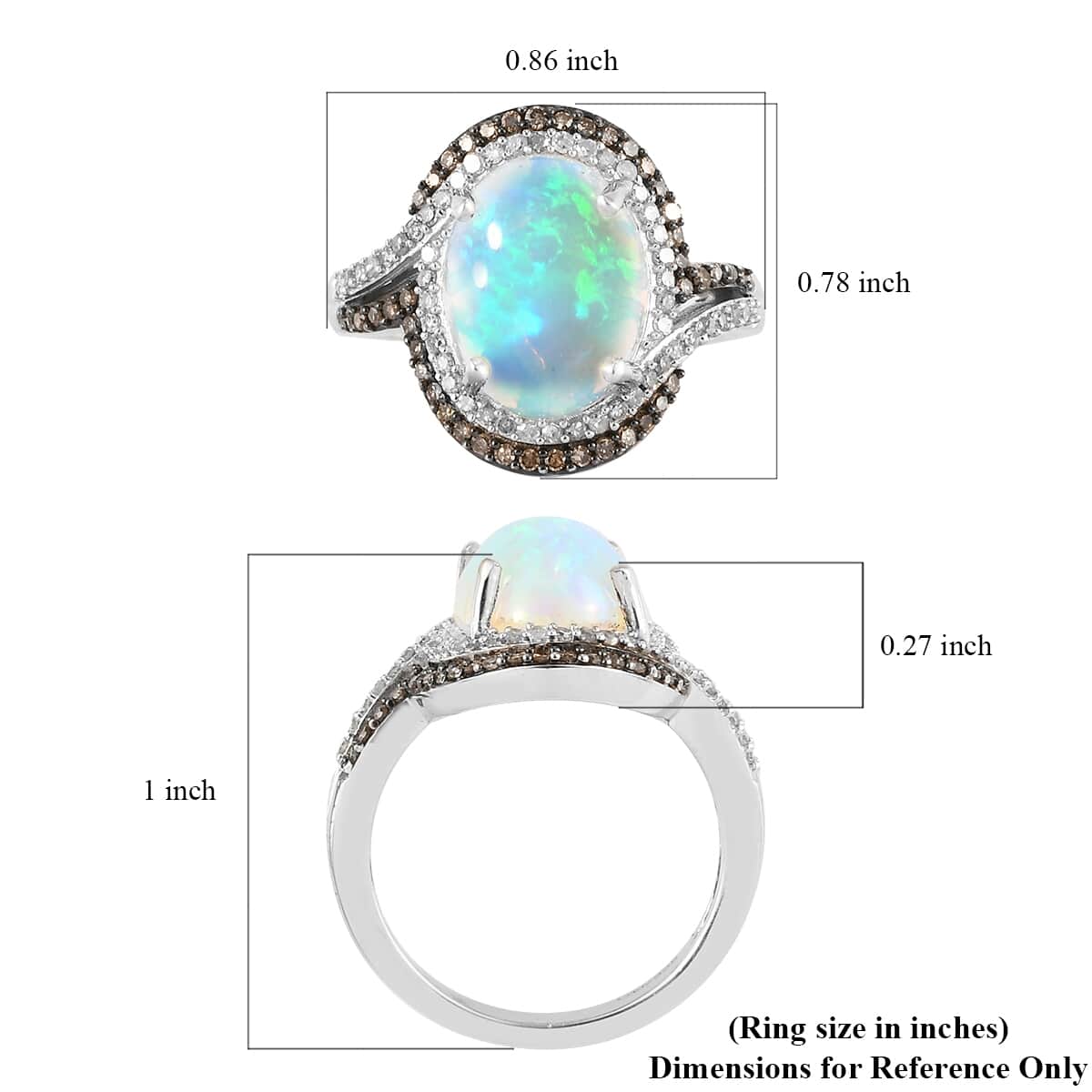 Ethiopian Welo Opal, Natural Champagne and White Diamond Ring in Platinum Over Sterling Silver 3.80 ctw image number 5