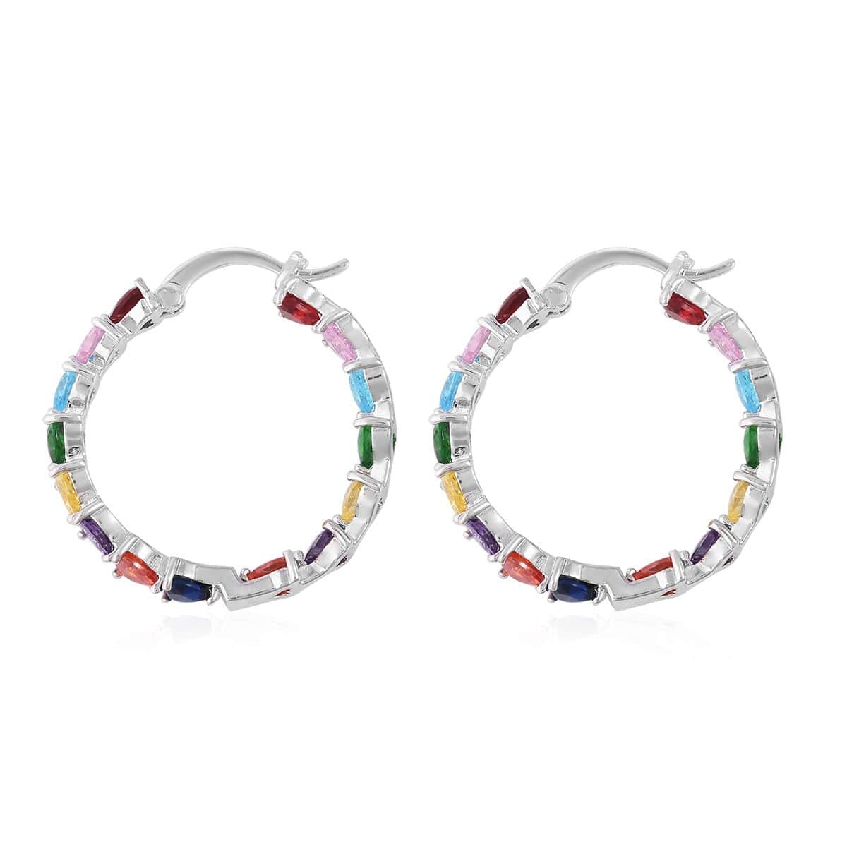 Simulated Multi Color Diamond Earrings in Silvertone| Inside Out Hoops| Simulated Diamond Jewelry For Women   13.25 ctw image number 3