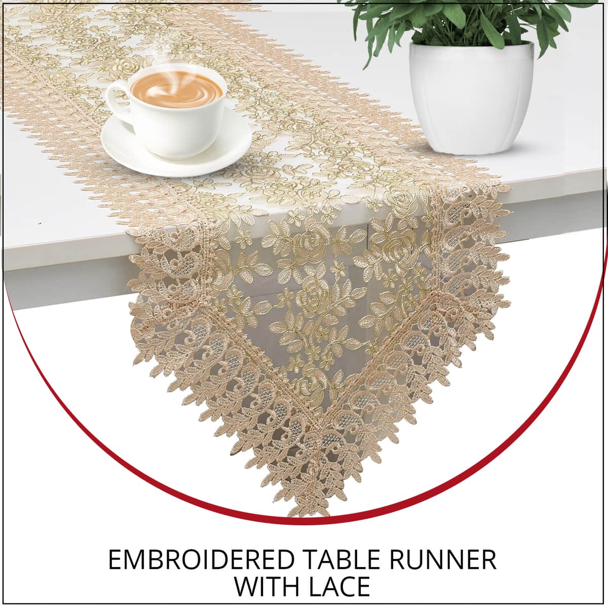 HOMESMART Beige Dining Table Runner Embroidered Polyester Room Decor Kitchen Rustic Lace Tablecloth for Wedding Decor image number 1