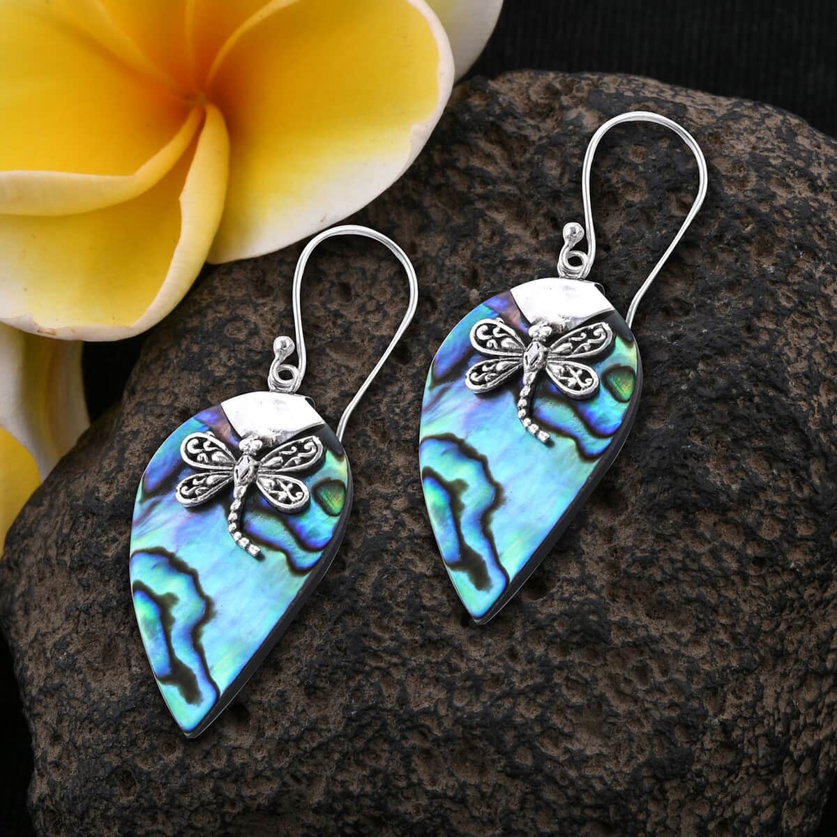 Abalone Shell Dangle Earrings in Sterling Silver| Drop Silver Earrings| Beach Fashion Jewelry image number 1