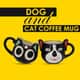 Set of 2 Multi Color Ceramic Dog and Cat Coffee Mug image number 1