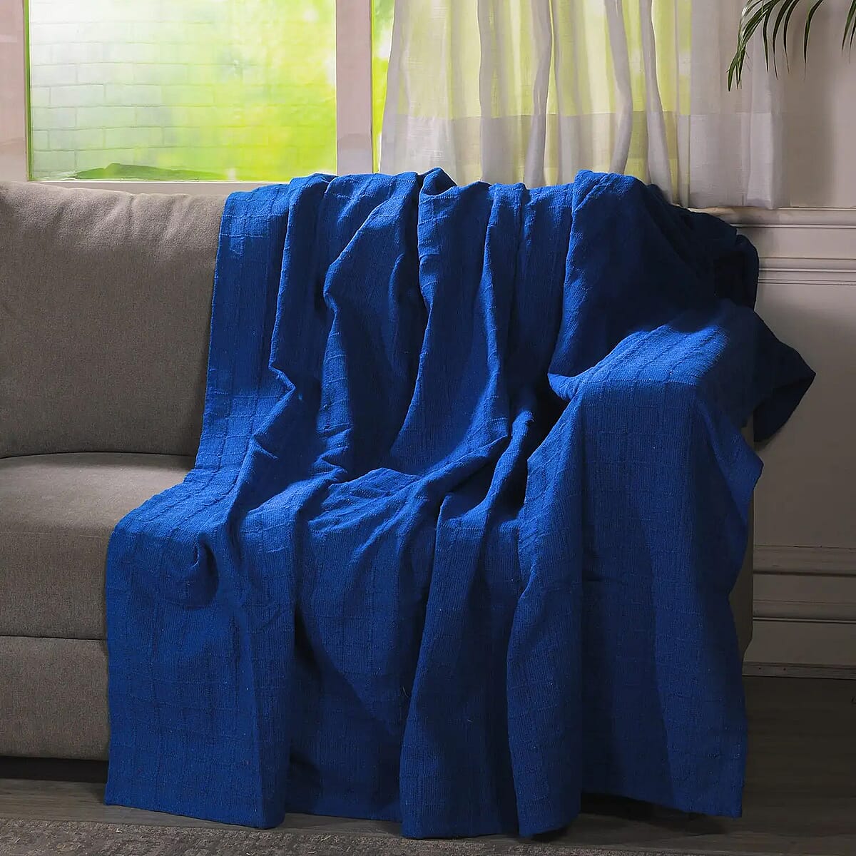 Buy Blue Square Button Pattern Cotton Throw Blanket Cotton Blanket