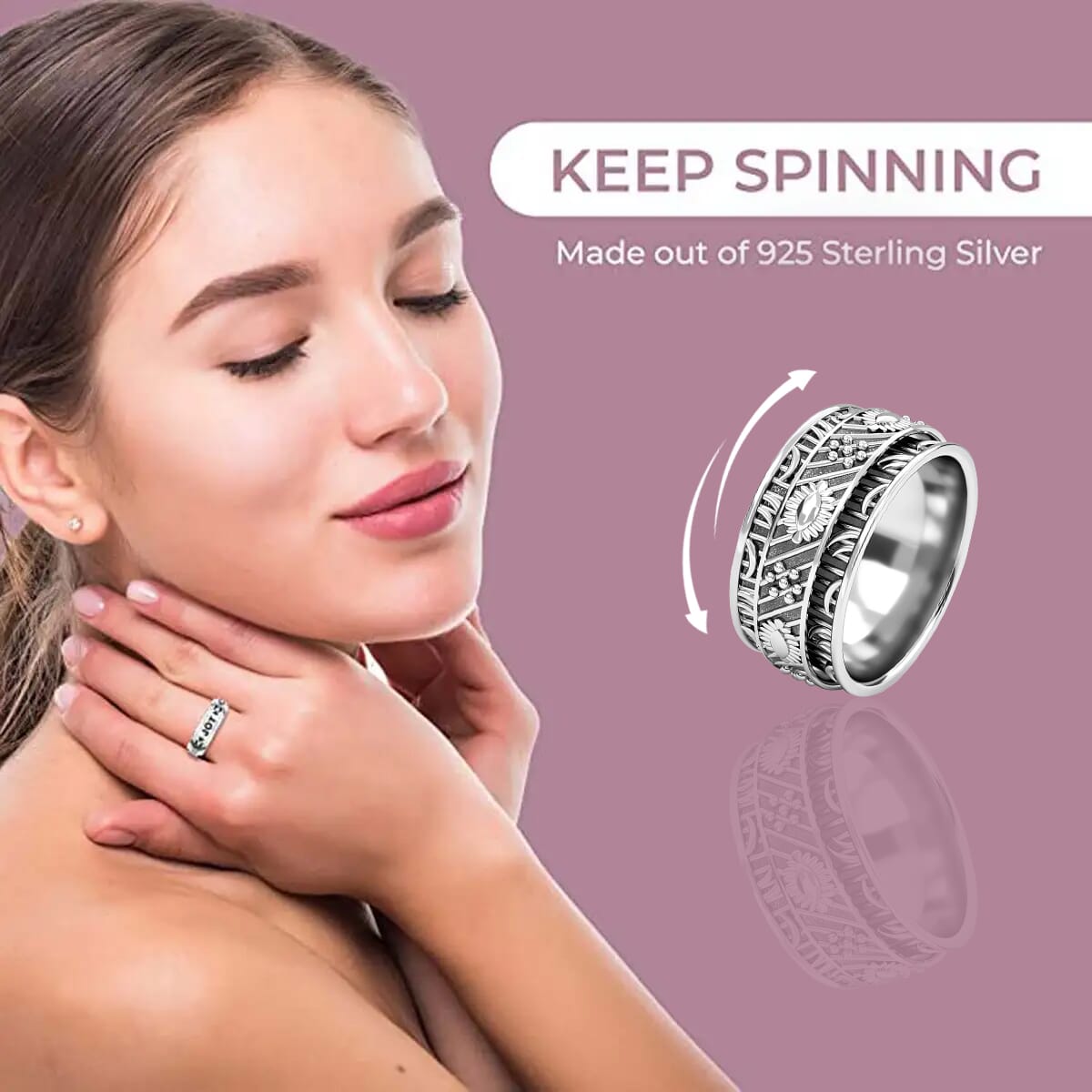 Sterling Silver Spinner Ring, Anxiety Ring for Women, Fidget Rings for Anxiety for Women, Stress Relieving Anxiety Ring (Size 8.0) (4.80 g) image number 4