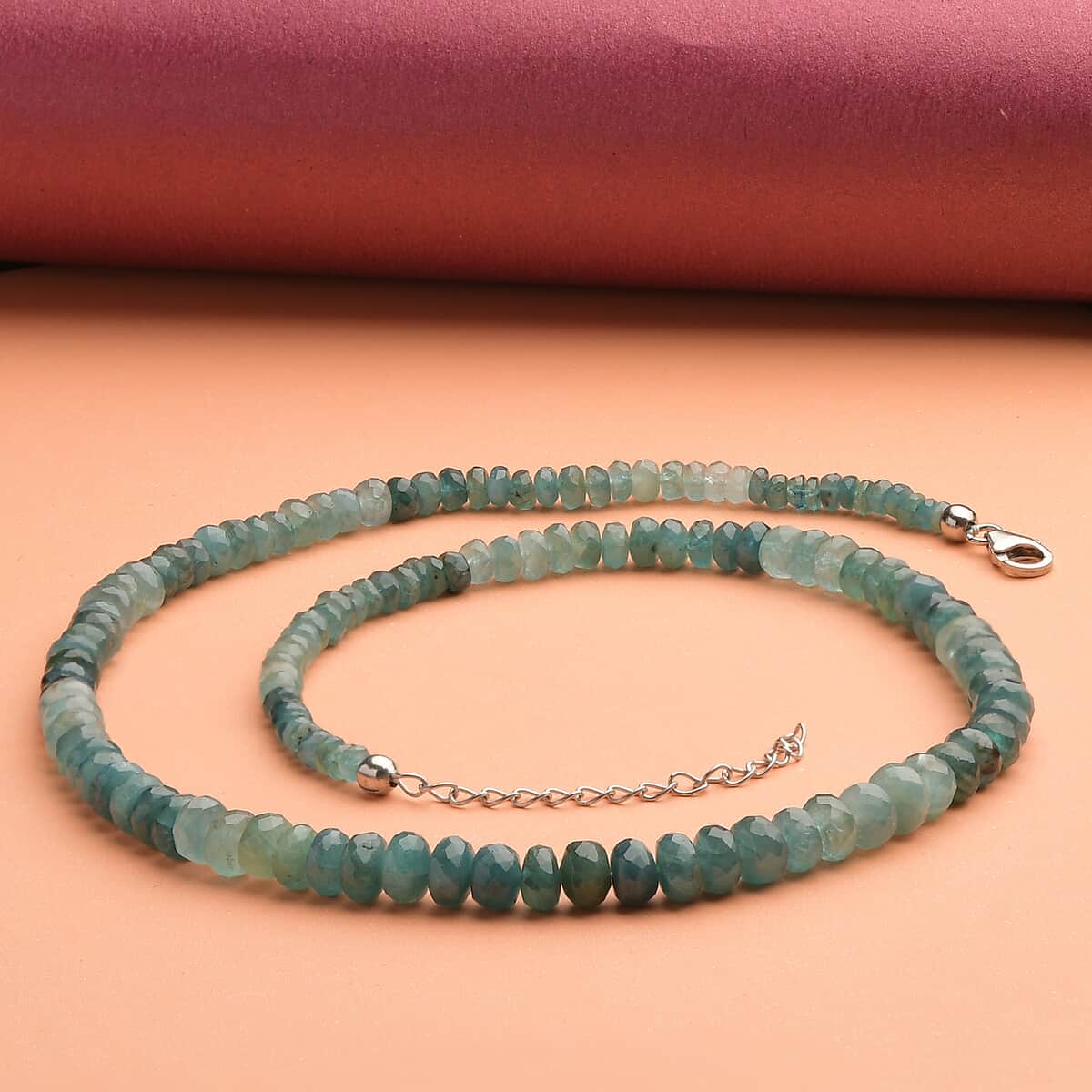 Grandidierite Facet Beaded Necklace 18-20 Inches in Platinum Over Sterling Silver 125.00 ctw  image number 1
