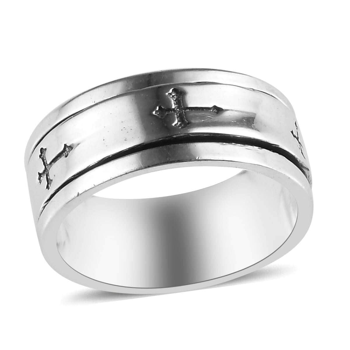 Sterling Silver Cross Engraved Spinner Ring (Size 8.0) 4.75 Grams image number 0