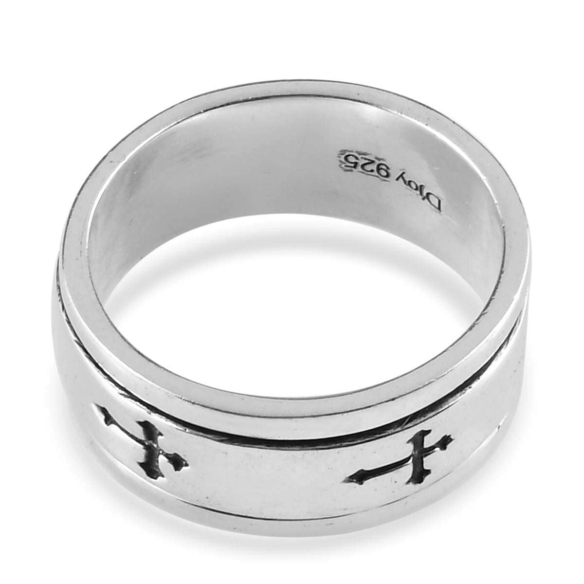 Sterling Silver Cross Engraved Spinner Ring (Size 8.0) 4.75 Grams image number 4