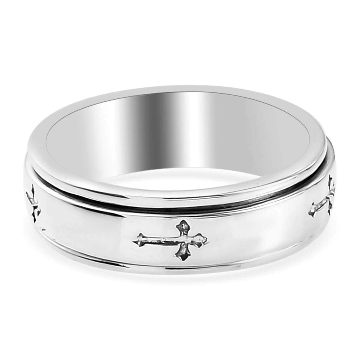 Sterling Silver Cross Engraved Spinner Ring (Size 8.0) 4.75 Grams image number 6