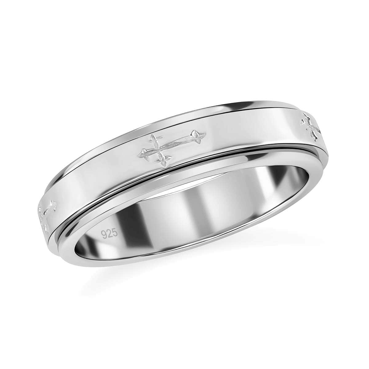 Sterling Silver Cross Engraved Spinner Ring, Anxiety Ring for Women, Fidget Rings for Anxiety for Women, Stress Relieving Anxiety Ring (Size 9.0) (4.75 g) image number 0