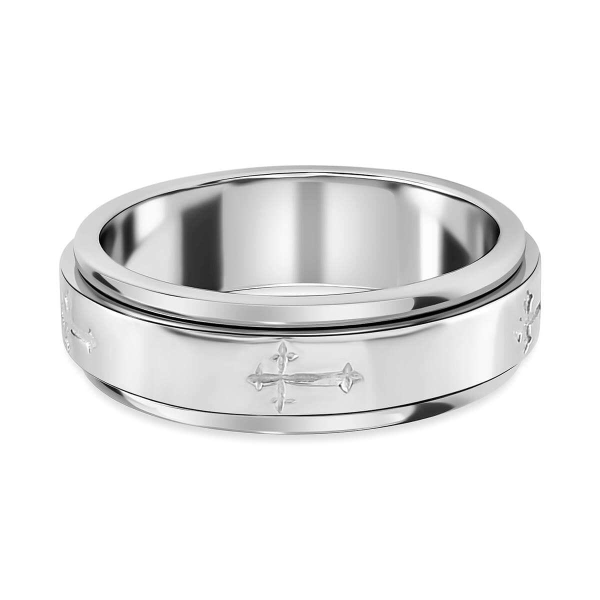Sterling Silver Cross Engraved Spinner Ring, Anxiety Ring for Women, Fidget Rings for Anxiety for Women, Stress Relieving Anxiety Ring (Size 9.0) (4.75 g) image number 4