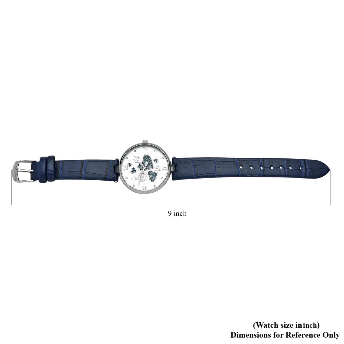 STRADA Austrian Crystal Japanese Movement Watch in Silvertone with Navy Blue Vegan Leather Strap image number 6