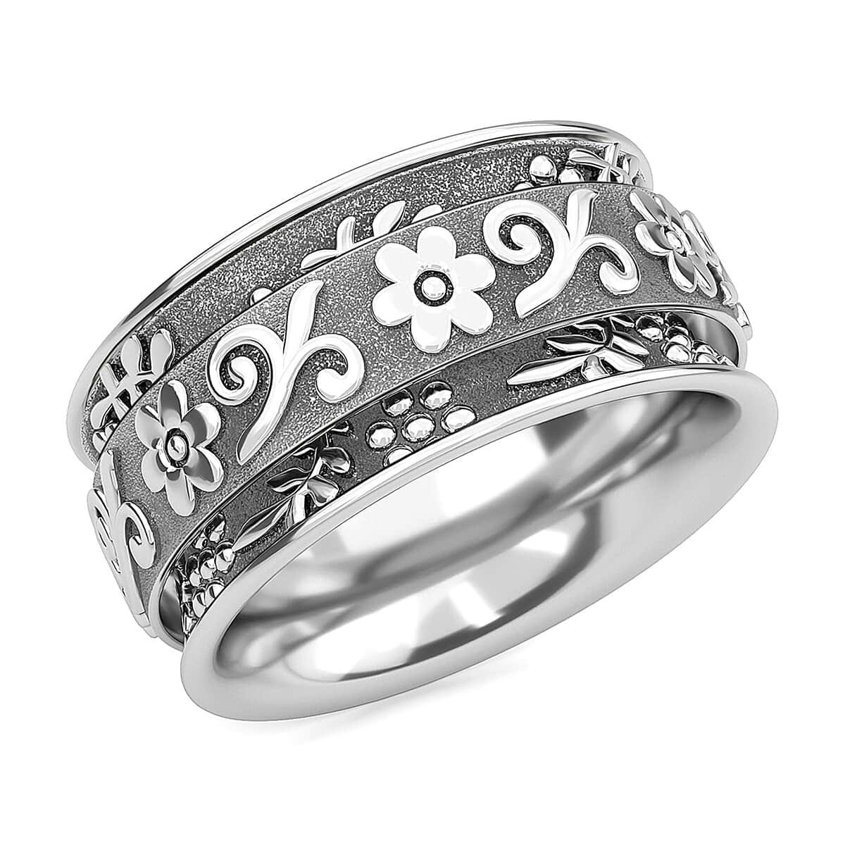 Sterling Silver Floral Spinner Ring, Anxiety Ring for Women, Fidget Rings for Anxiety for Women, Stress Relieving Anxiety Ring (Size 11.0) (6.50 g) image number 0