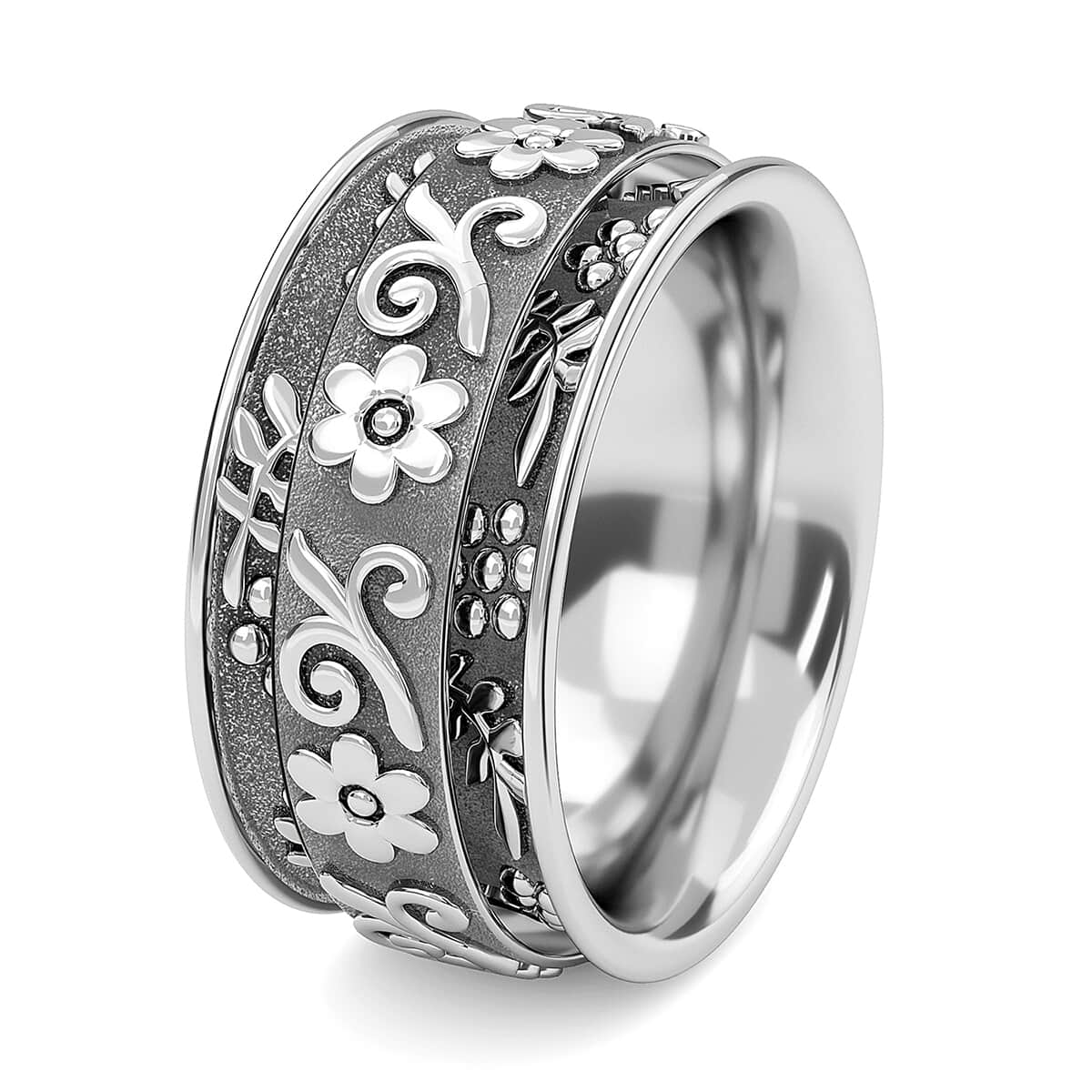 Sterling Silver Floral Spinner Ring, Anxiety Ring for Women, Fidget Rings for Anxiety for Women, Stress Relieving Anxiety Ring (Size 11.0) (6.50 g) image number 6