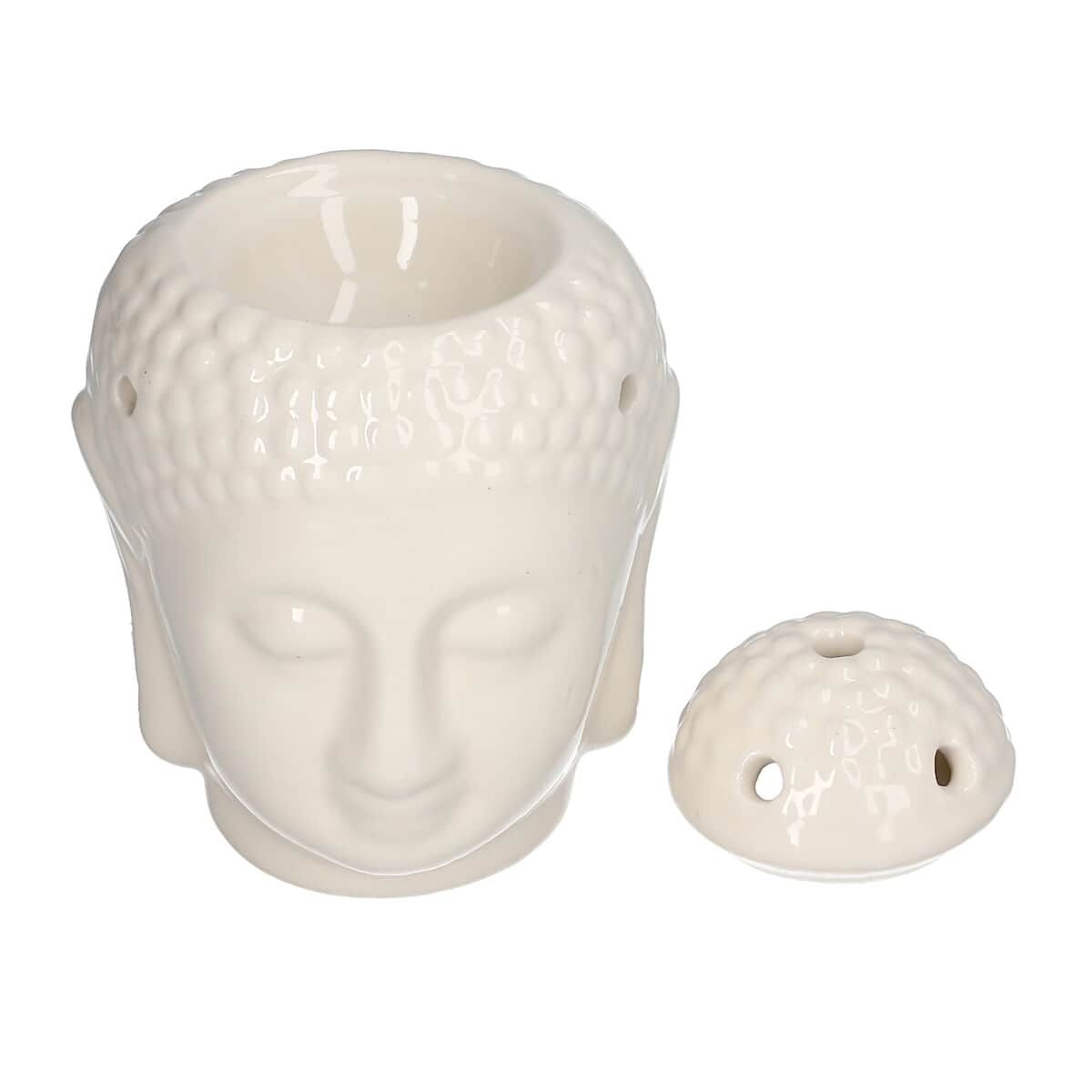 Beige Ceramic Buddha Head Tealight Candle Holder with Aromatherapy Oil Burner image number 4