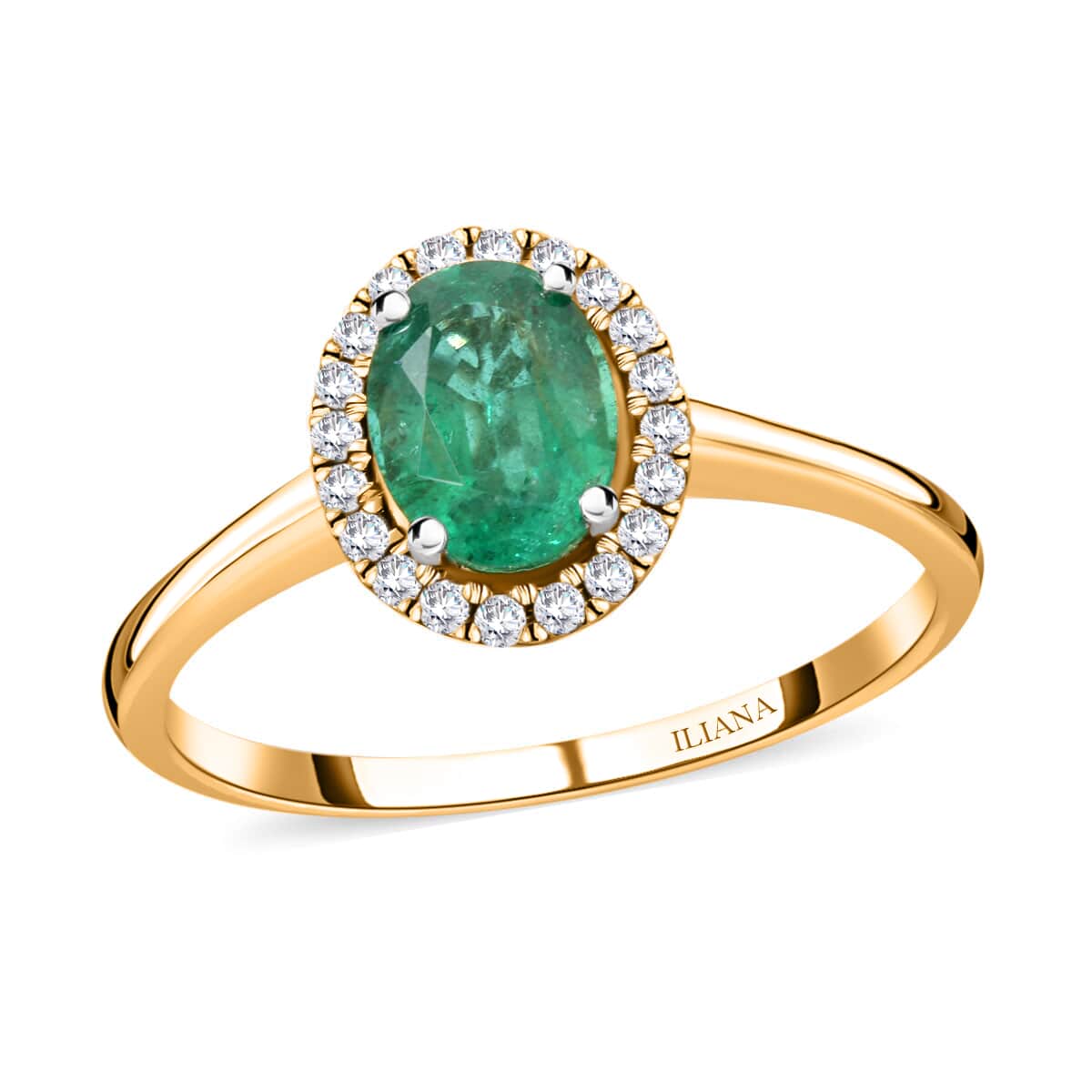 Iliana 18K Yellow Gold AAA Kagem Zambian Emerald and G-H SI Diamond Halo Ring (Size 6.0) 1.40 ctw image number 0