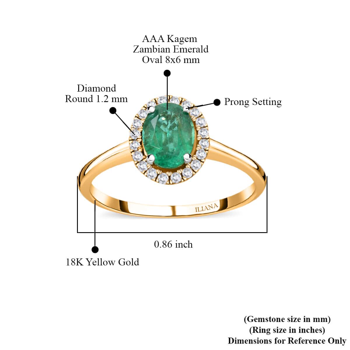 Iliana 18K Yellow Gold AAA Kagem Zambian Emerald and G-H SI Diamond Halo Ring (Size 6.0) 1.40 ctw image number 4