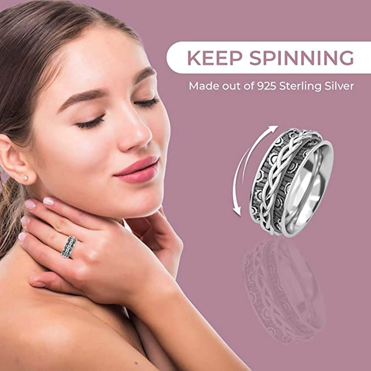 Sterling Silver Spinner Ring, Anxiety Ring for Women, Fidget Rings for Anxiety for Women, Stress Relieving Anxiety Ring (Size 6.0) (3.75 g) image number 4