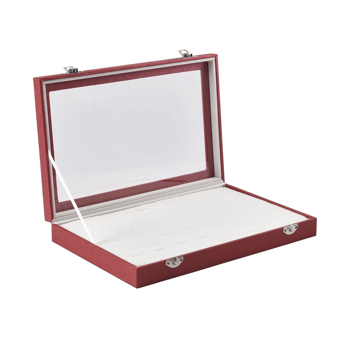 Red Faux Leather Jewelry Organizer with Acrylic Window & Latch Clasp (72 Rings Slots) image number 4