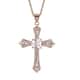 Simulated Diamond Cross Pendant Necklace 20 Inches in Rosetone and ION Plated Rose Gold Stainless Steel 2.65 ctw image number 0