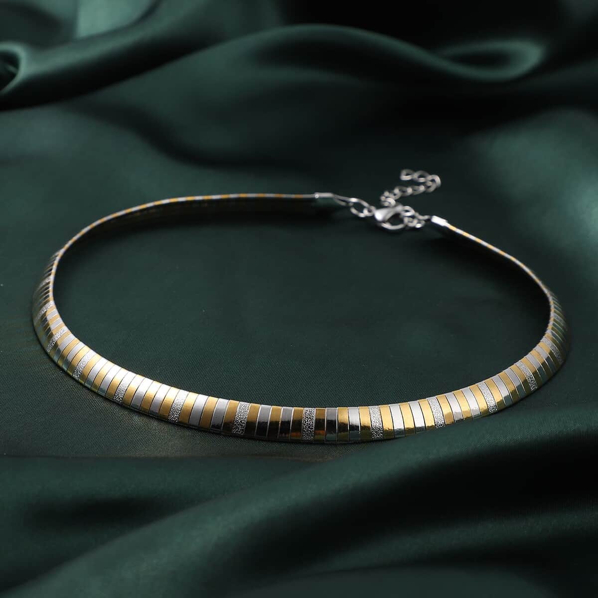 Omega Necklace 16-18 Inches in ION Plated Yellow Gold and Stainless Steel 19.40 Grams image number 1