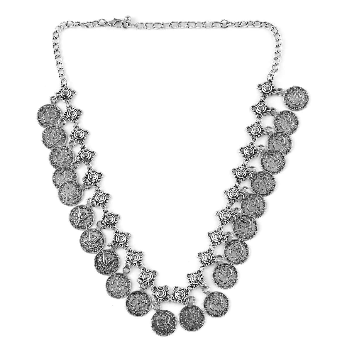 Coin Collection Coin Bib Necklace in Silvertone 20-22 Inches image number 0