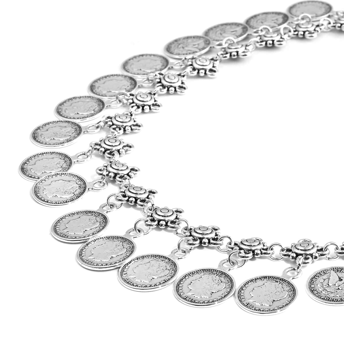 Coin Collection Coin Bib Necklace in Silvertone 20-22 Inches image number 2