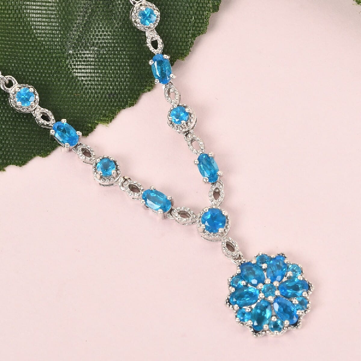 Malgache Neon Apatite Necklace 18 Inches in Platinum Over Sterling Silver 3.50 ctw image number 1
