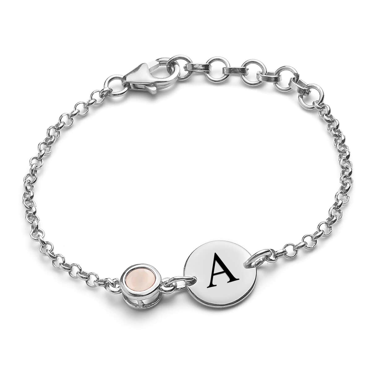 Personalized Sri Lankan Silver Moonstone Engraved Initial Birthstone Bracelet in Platinum Over Sterling Silver (6.50-8.50In) 0.80 ctw image number 0