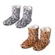 PASSAGE Set of 2 Pairs Brown and Grey Leopard Pattern 100% Polyester Faux Fur, Sherpa Booties (Size S) image number 0