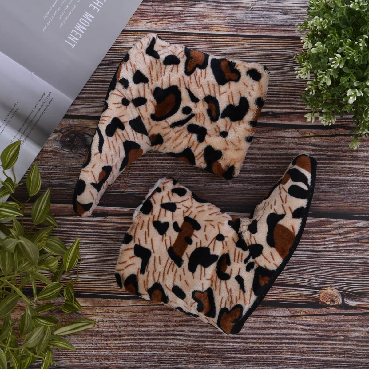 PASSAGE Set of 2 Pairs Brown and Grey Leopard Pattern 100% Polyester Faux Fur, Sherpa Booties (Size S) image number 2