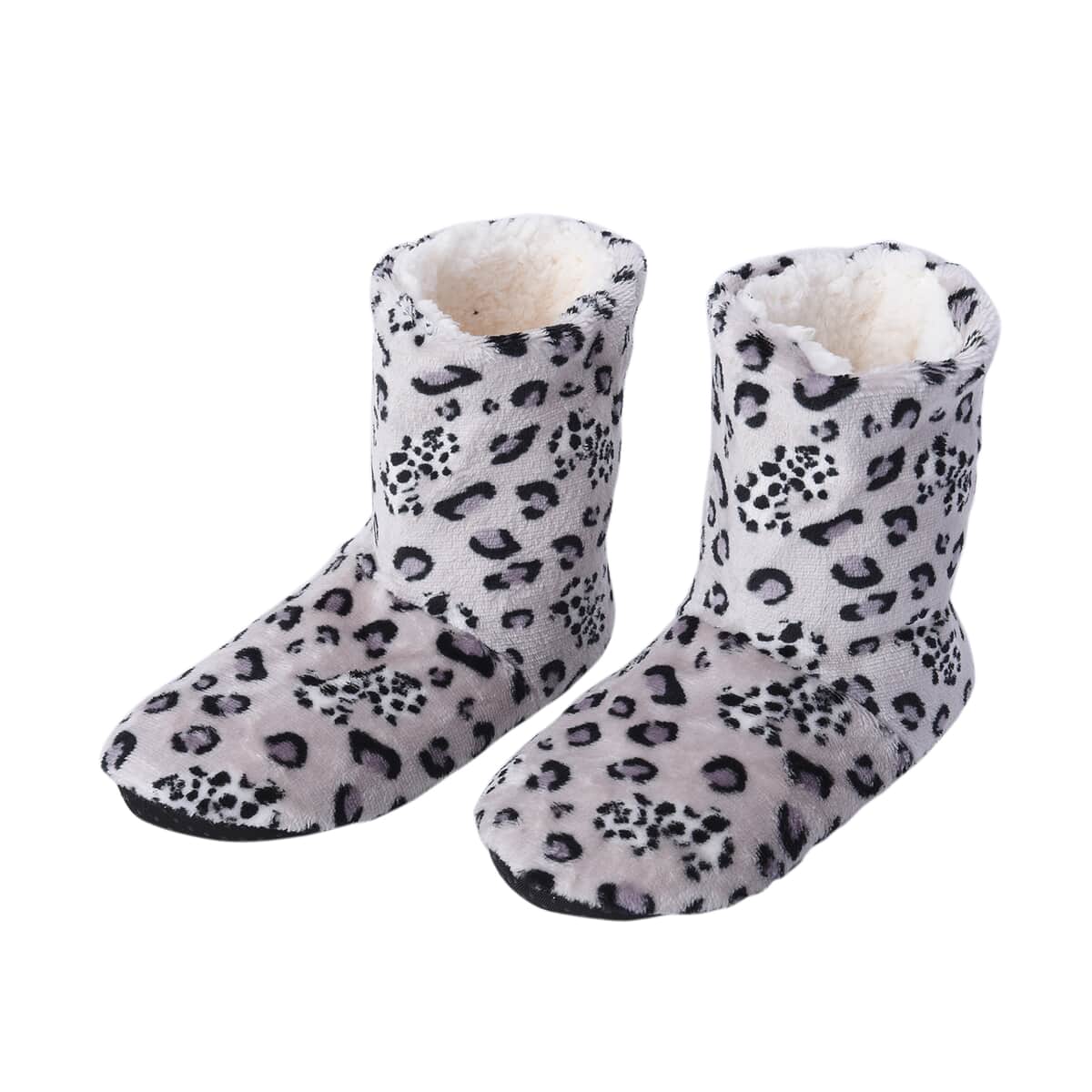 PASSAGE Set of 2 Pairs Brown and Grey Leopard Pattern 100% Polyester Faux Fur, Sherpa Booties (Size S) image number 5