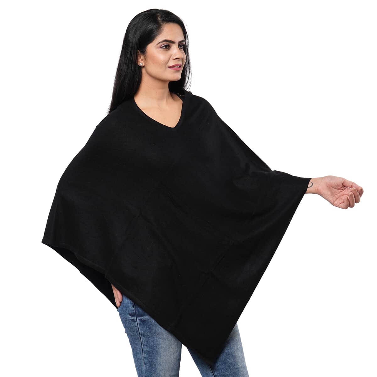 PASSAGE Black 100% Cashmere Woolen Poncho for Women | Cashmere Poncho | Women Capes | Poncho Scarf image number 2