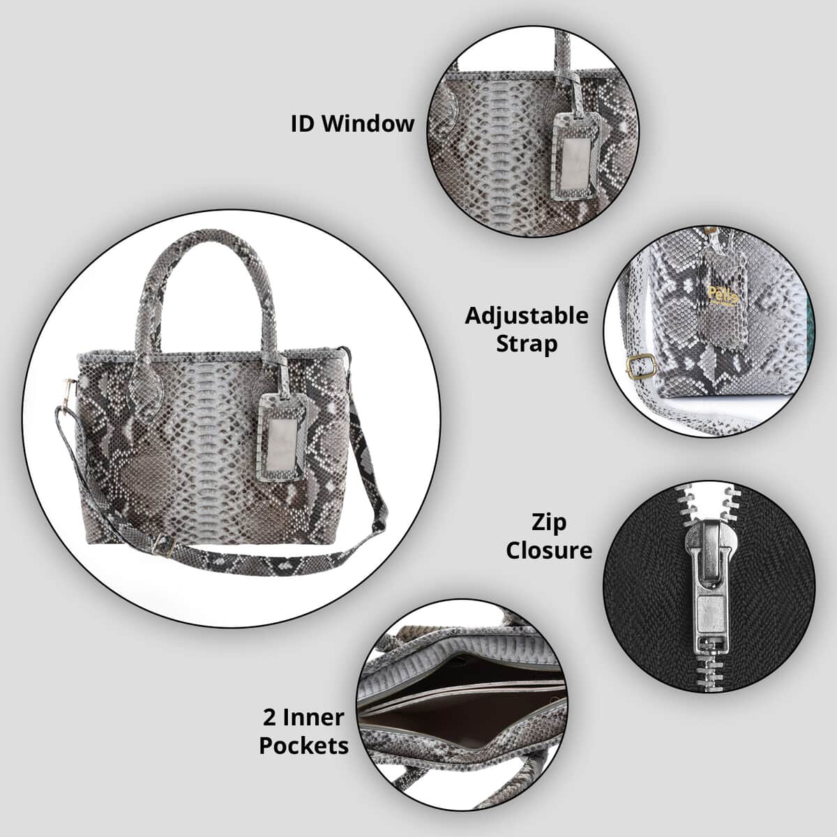 The Pelle Collection Natural Python Leather Tote Bag for Women with Detachable Strap, Satchel Purse, Shoulder Handbag, Designer Tote Bag , Shop LC