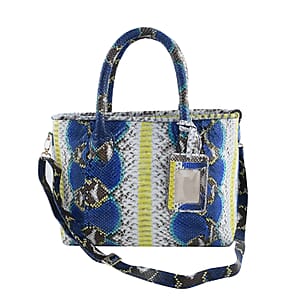 The Grand Pelle Collection Peacock Blue Python Leather Tote Bag for Women with Detachable Strap (14.50