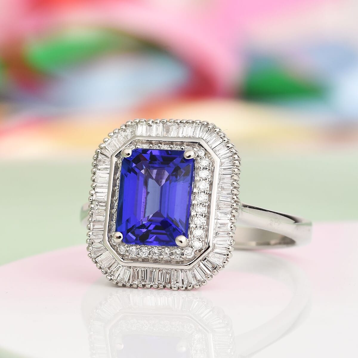 RHAPSODY 950 Platinum AAAA Tanzanite and E-F VS2 Diamond Cocktail Ring 7.30 Grams 3.25 ctw image number 1